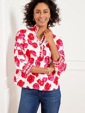 Talbots Poppy Floral Popover Blouse 100% Cotton Cottagecore Vacation Summer 3XLP